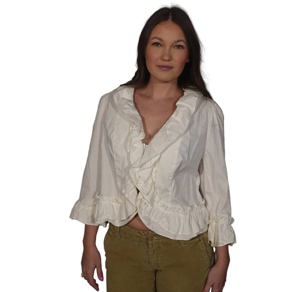 Ivory Ruffle Romance Blouse Y2K Romantic Revival Vibe (L)